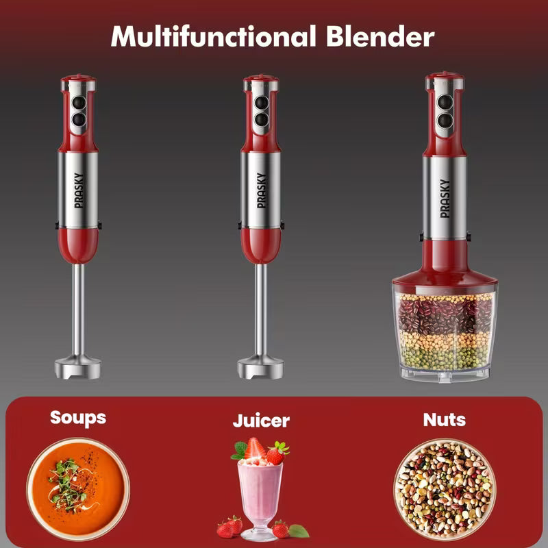 5-in-1 Handheld Immersion Blender Set – Electric Hand Mixer with Whisk, Chopper & Measuring Cup Attachments