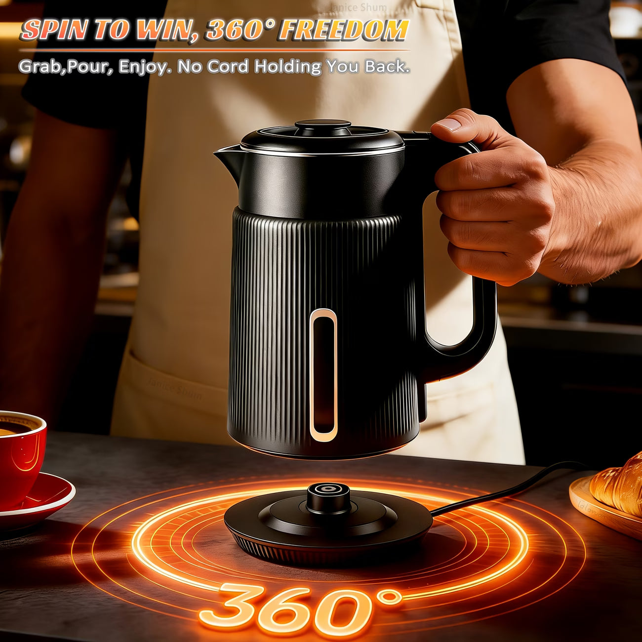 1000W Stainless Steel Electric Kettle — 57.48oz/1.7L Double Wall | Auto Shut-Off, Boil-Dry Protection, LED Indicator & 360° Rotary Base | For Coffee, Tea & Daily Drinks