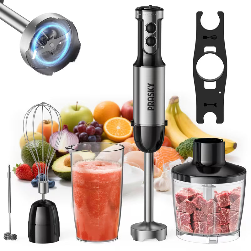 5-in-1 Handheld Immersion Blender Set – Electric Hand Mixer with Whisk, Chopper & Measuring Cup Attachments