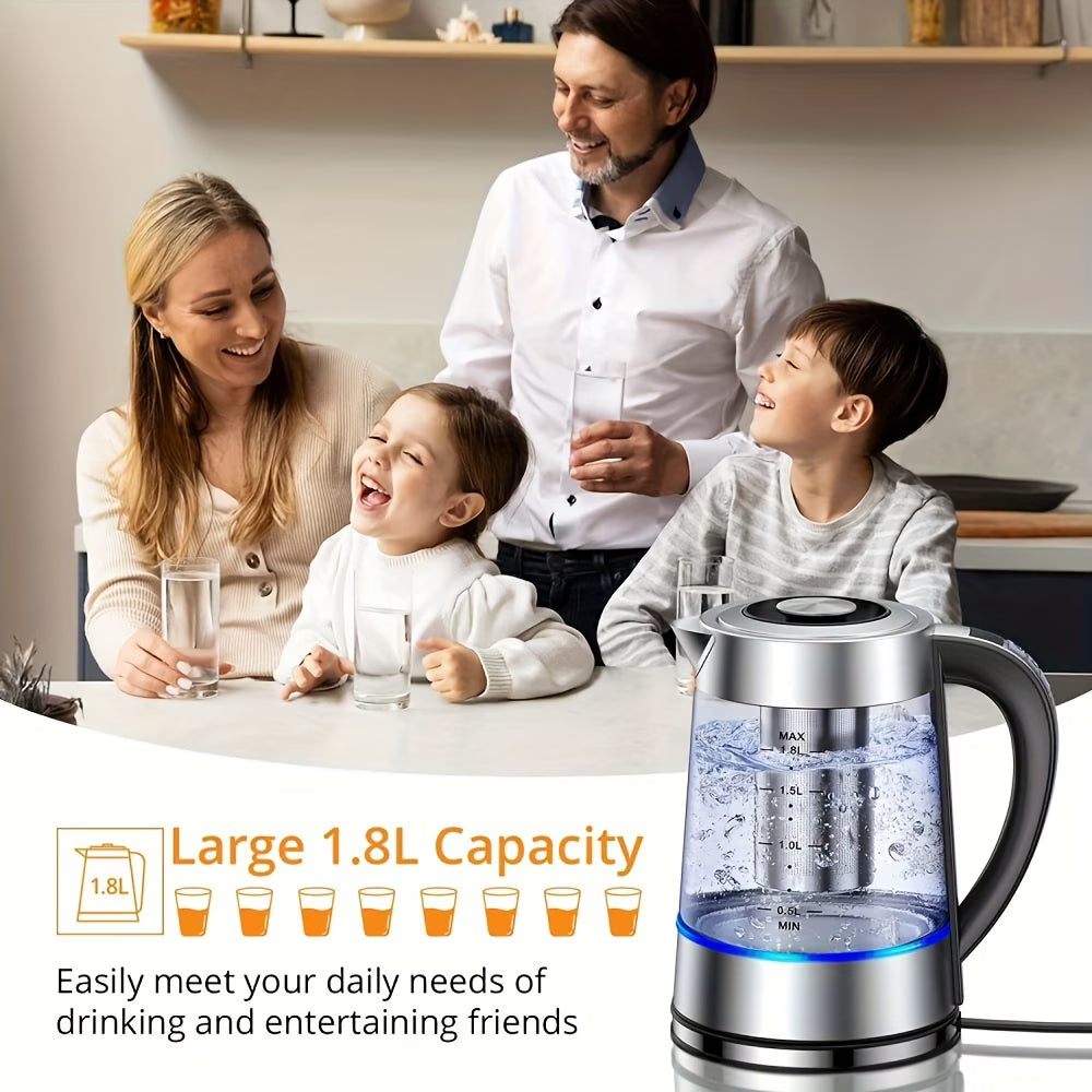 1.8L Electric Glass Kettle — 12 Precise Temperature Controls, 24-Hour Keep Warm, Stainless Steel Filter & Inner Lid, Hot Water Boiler for Coffee, Tea & Milk Powder