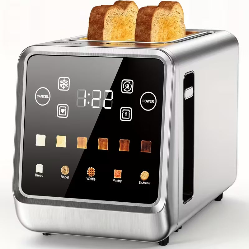 2-Slice Stainless Steel Smart Toaster – Wide Slot Bread Toaster with 6 Shade Settings & Memory Function