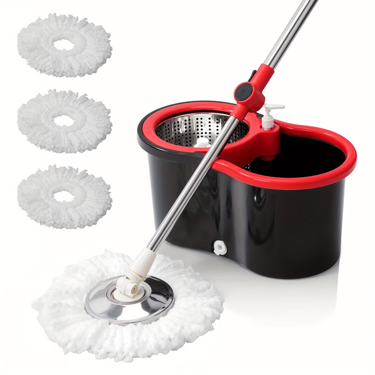 Spin Mop & Bucket with Wringer Set — 360° Spinning Mop System with 3 Microfiber Replacement Heads, 61