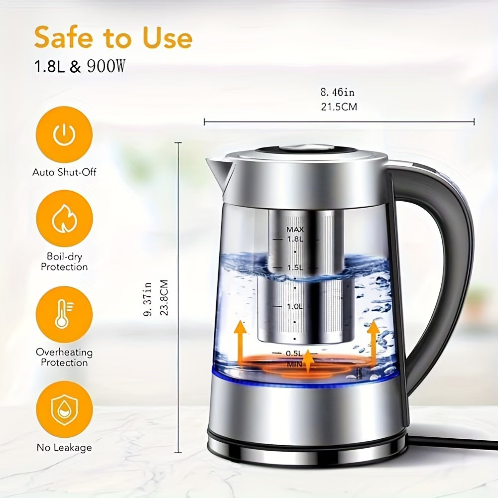 1.8L Electric Glass Kettle — 12 Precise Temperature Controls, 24-Hour Keep Warm, Stainless Steel Filter & Inner Lid, Hot Water Boiler for Coffee, Tea & Milk Powder