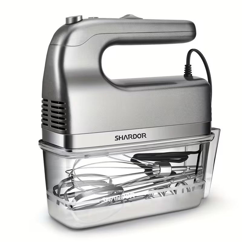 5-Speed Electric Hand Mixer with Turbo Mode – Portable Baking Mixer with Storage Case, Whisk & Dough Hooks