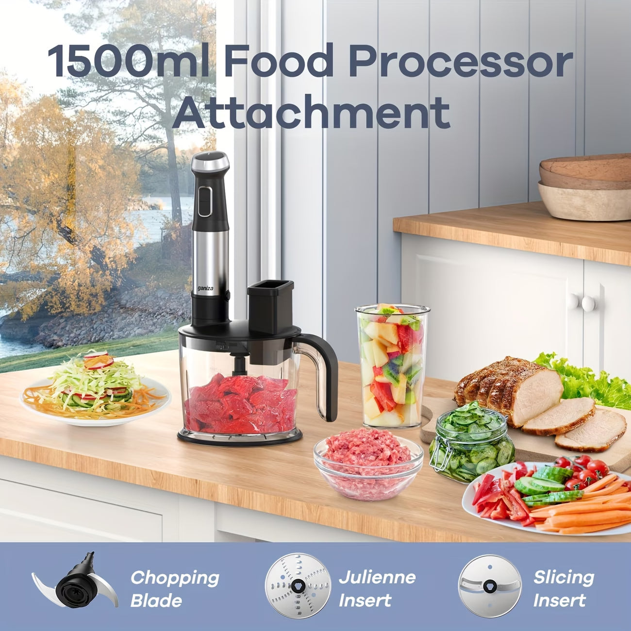 7-in-1 Handheld Immersion Blender — 1000W Heavy Duty Motor, 15 Variable Speeds & Turbo Mode, Stainless Steel Stick Blender with 1500ml Food Processor