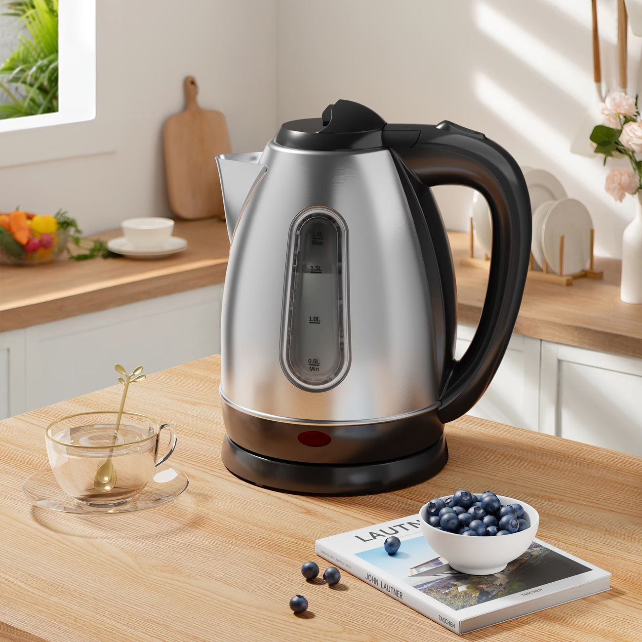 1.8L Stainless Steel Electric Kettle — 1200W Fast Boiling Tea Kettle with Water Scale, Auto Shut-Off, BPA-Free, Ideal for Coffee, Tea & Camping
