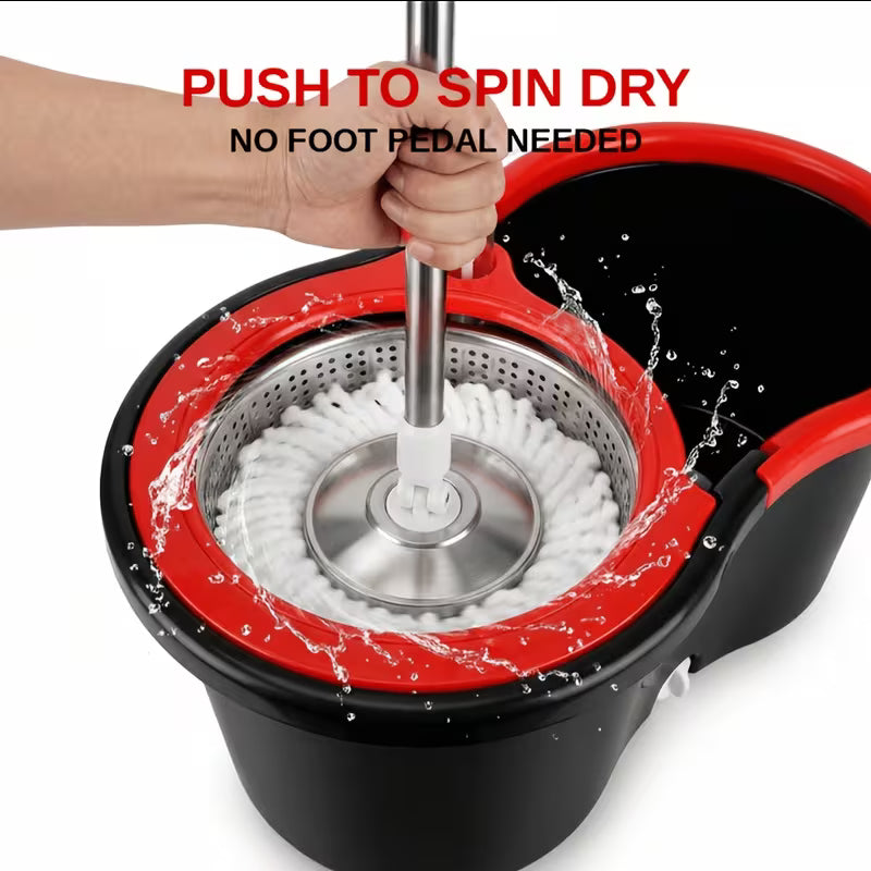 360° Spin Mop & Bucket Set with Wringer – Self-Wringing Floor Cleaning System with 4 Microfiber Mop Heads, Soap Dispenser & Extended Stainless Steel Handle