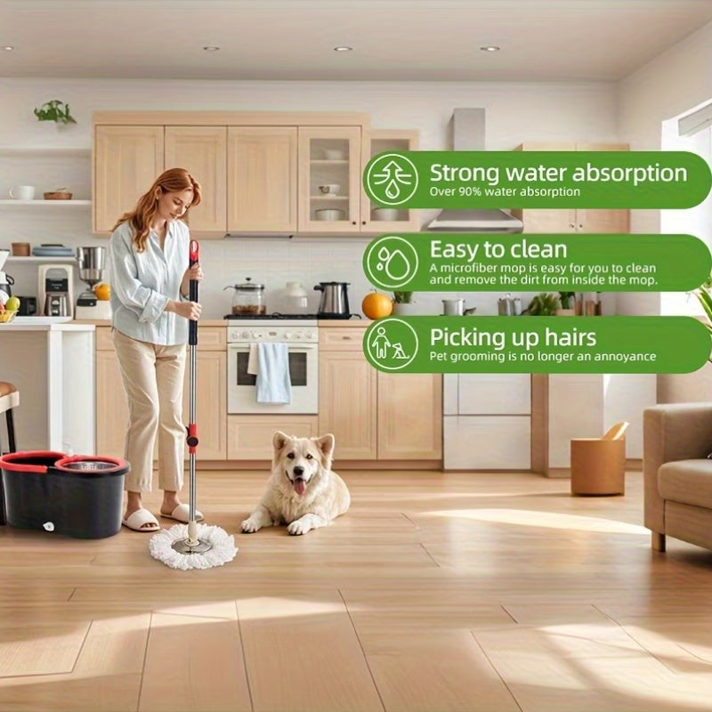 Spin Mop & Bucket with Wringer Set — 360° Spinning Mop System with 3 Microfiber Replacement Heads, 61