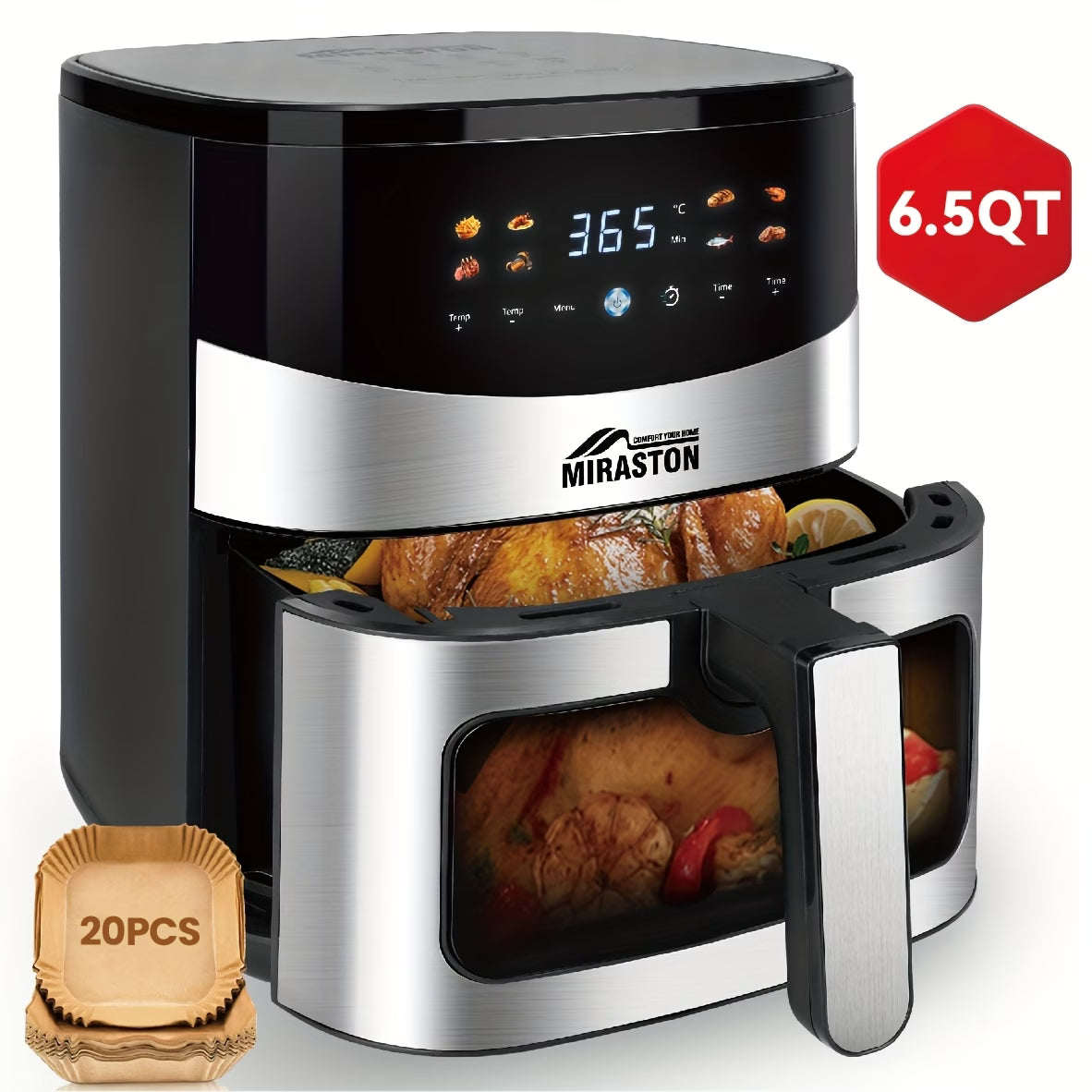 6.5 Qt Smart Air Fryer with Color Display & Viewing Window — 8-in-1 Multifunctional Cooker with Recipes Guide