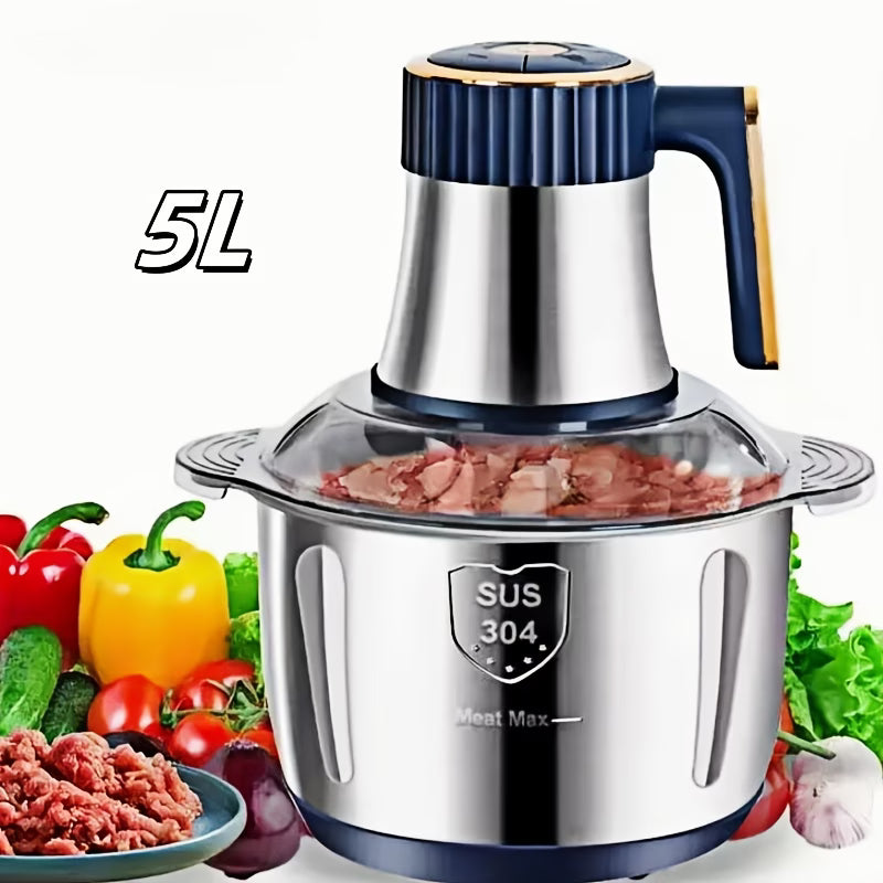 5L Large Capacity Electric Food Chopper & Processor — 40,000 RPM Motor, Bi-Level Stainless Steel Blades