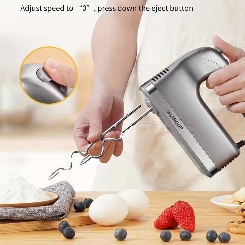 5-Speed Electric Hand Mixer with Turbo Mode – Portable Baking Mixer with Storage Case, Whisk & Dough Hooks