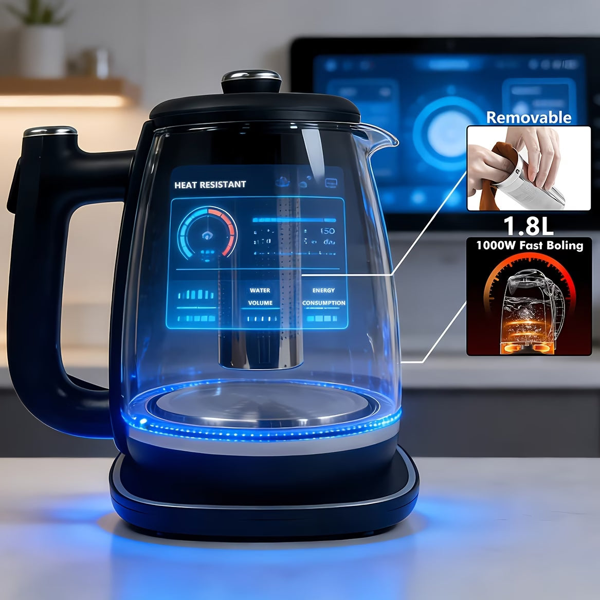 1.8L Stainless Steel Electric Kettle — Fast Heating Hot Water Boiler with Removable Filter, Auto Shut-Off, Boil-Dry Protection & 360° Swivel Base, for Tea, Coffee & Milk Powder