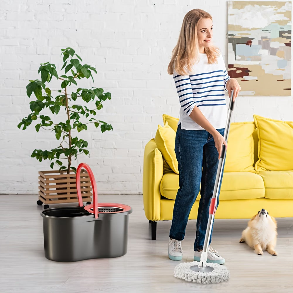 360° Spin Mop & Bucket Set with Wringer — 3 Microfiber Refill Heads, 61-Inch Adjustable Stainless Steel Handle