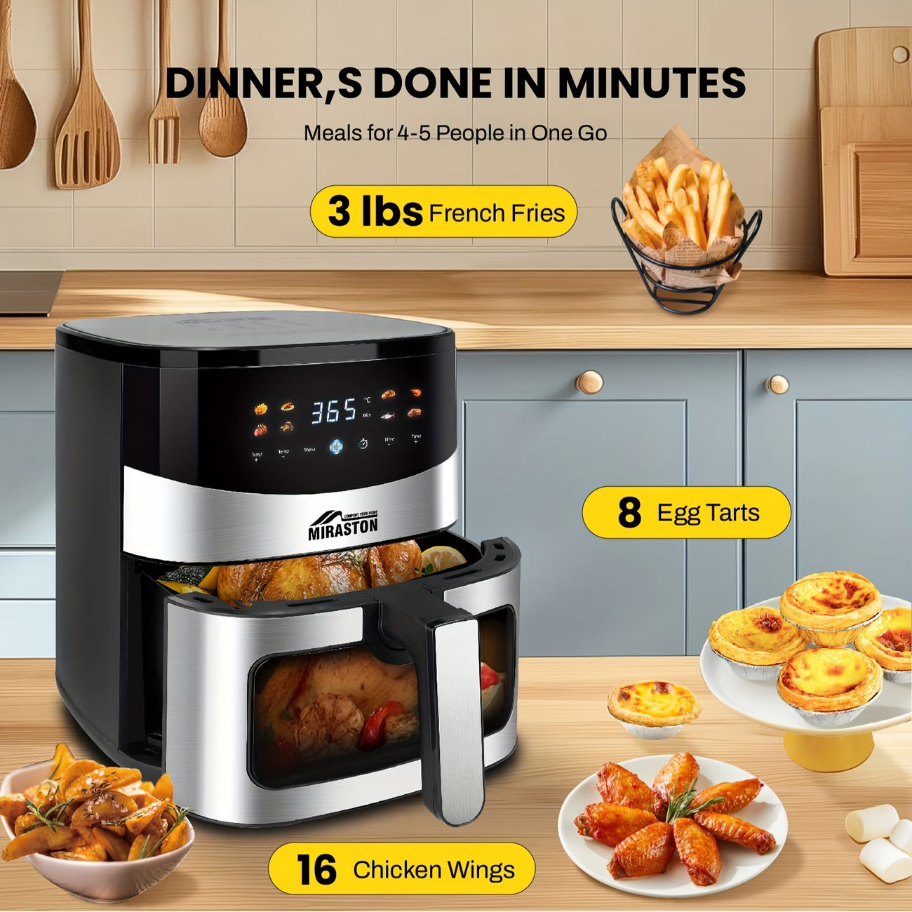 6.5 Qt Smart Air Fryer with Color Display & Viewing Window — 8-in-1 Multifunctional Cooker with Recipes Guide