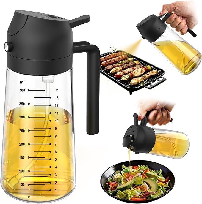 TrendPlain 2-in-1 Glass Olive Oil Sprayer & Dispenser Bottle — 16oz/470ml