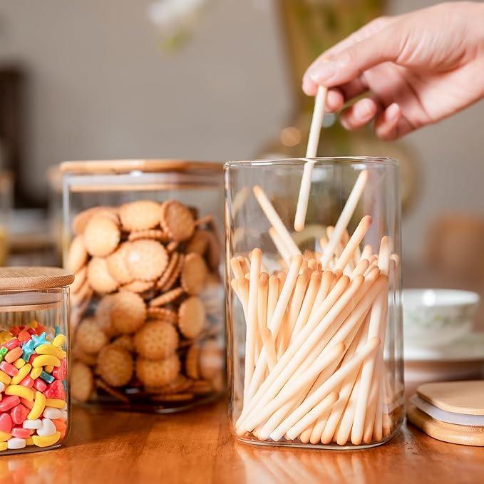 Glass Food Storage Jars — Set of 6 | 37oz Square Airtight Canisters with Bamboo Lids