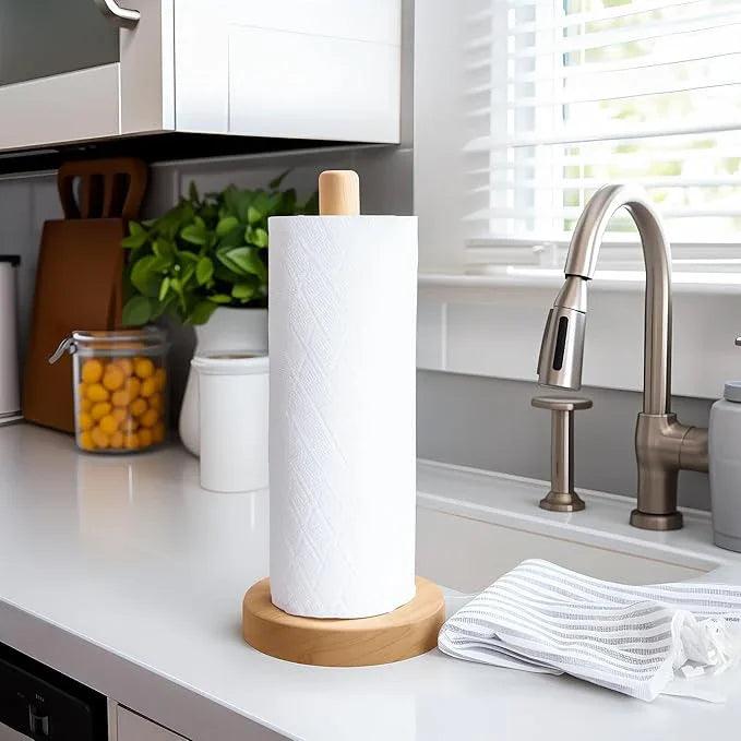 KitchLife Solid Beechwood Paper Towel Holder Countertop — Freestanding Paper Towel Dispenser Stand