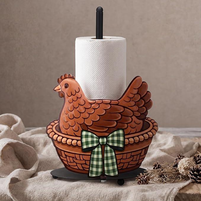 Yiyiring Wildflower Decorative Paper Towel Holder — Black Metal Countertop Stand