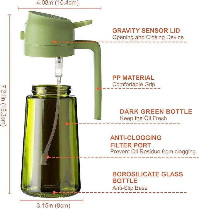 CXINYI 2-in-1 Glass Olive Oil Sprayer & Dispenser Bottle — 16oz/470ml
