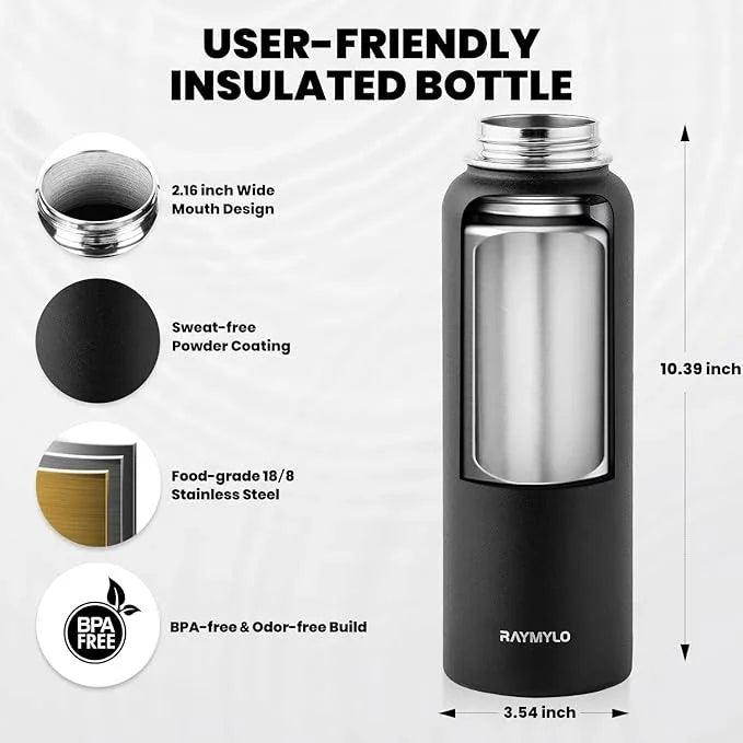 RAYMYLO 40 oz Insulated Water Bottle — Triple Wall Vacuum Stainless Steel Flask with Paracord Handle