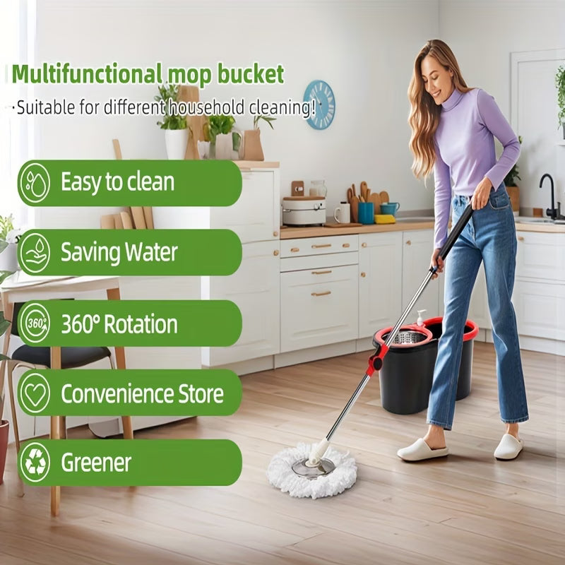 Spin Mop & Bucket with Wringer Set — 360° Spinning Mop System with 3 Microfiber Replacement Heads, 61