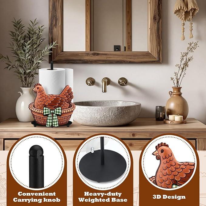 Yiyiring Wildflower Decorative Paper Towel Holder — Black Metal Countertop Stand