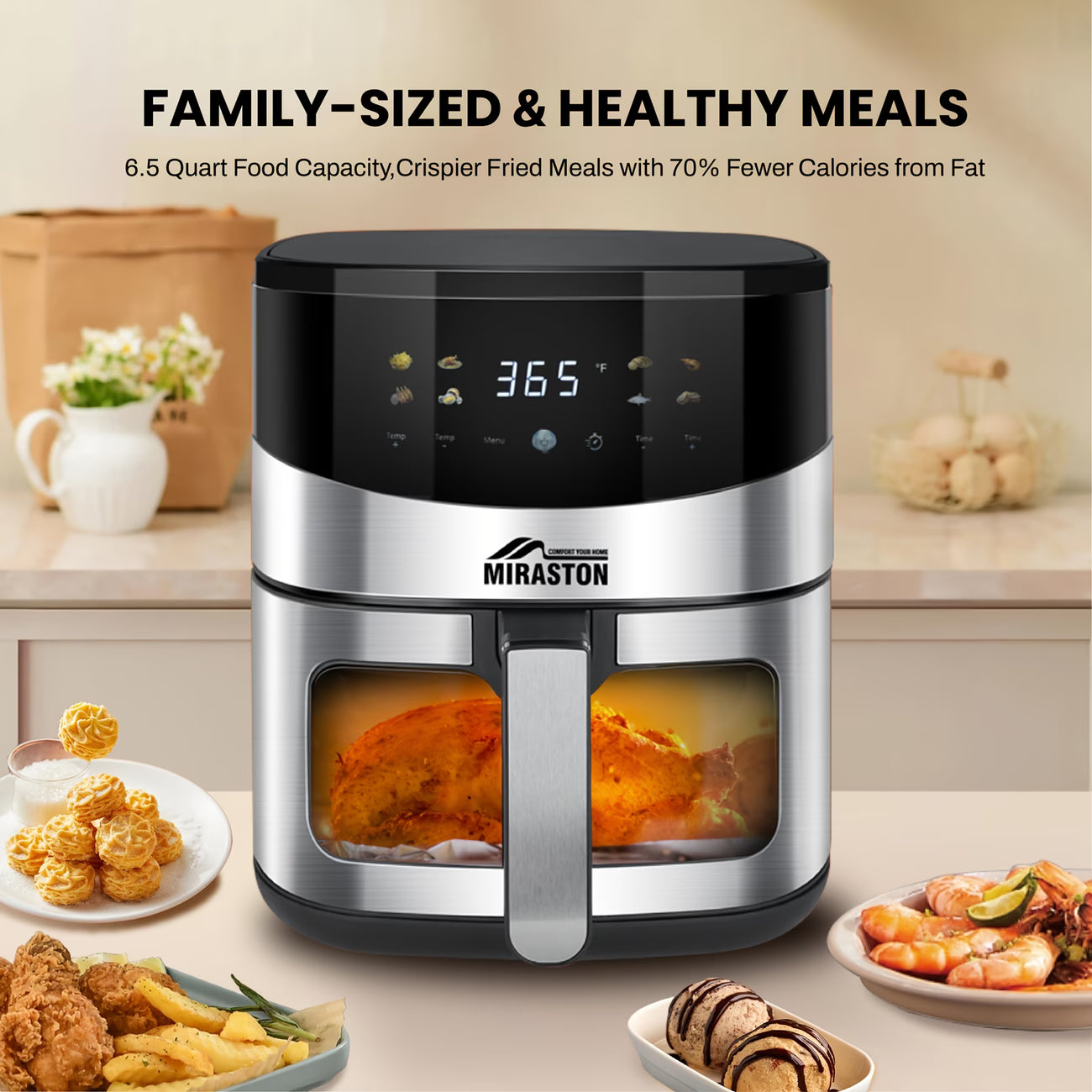 6.5 Qt Smart Air Fryer with Color Display & Viewing Window — 8-in-1 Multifunctional Cooker with Recipes Guide