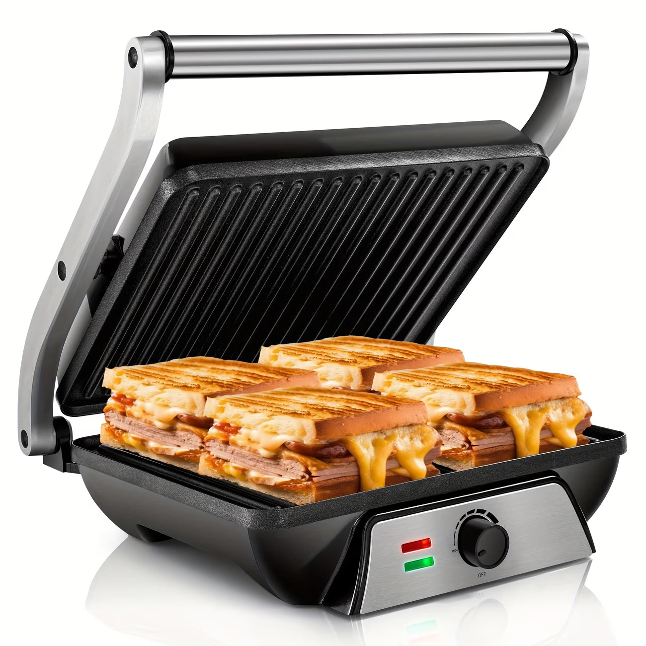 3-in-1 Electric Indoor Grill & Panini Press — 1500W Non-Stick Cooking Plates, 180° Opening, Floating Hinge Fits All Foods