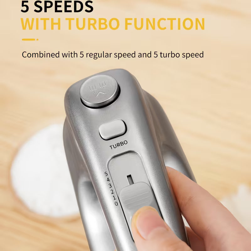 5-Speed Electric Hand Mixer with Turbo Mode – Portable Baking Mixer with Storage Case, Whisk & Dough Hooks