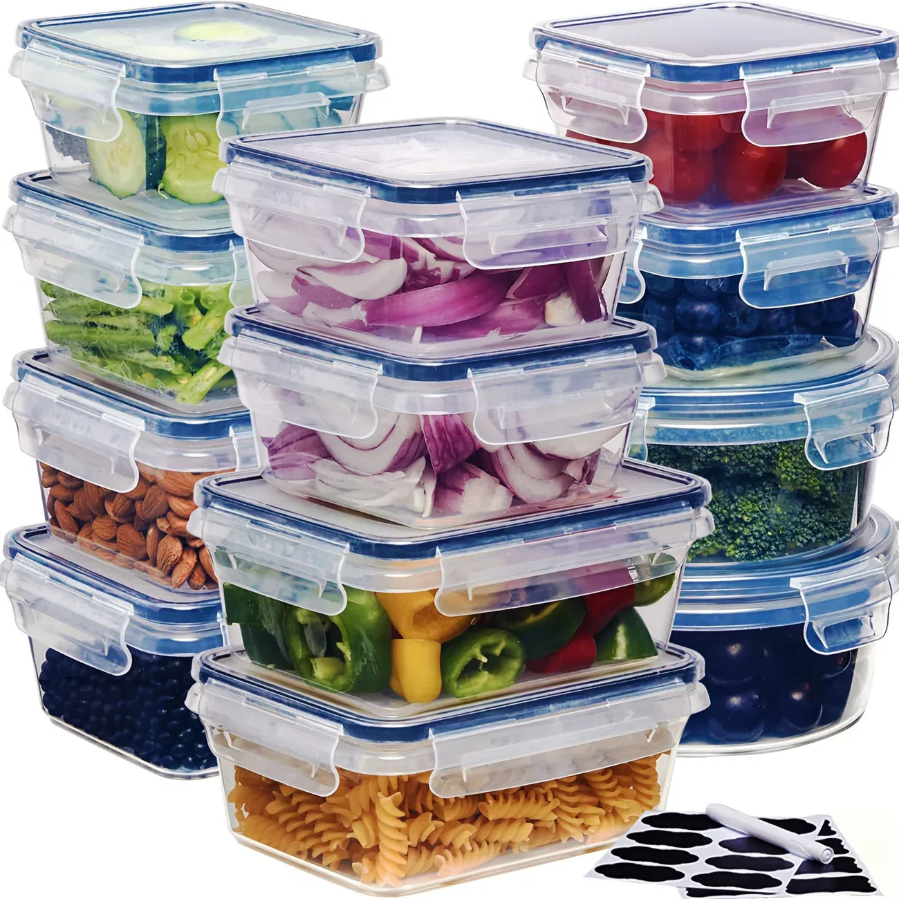 Airtight Food Storage Containers Set — 12/24/48 Piece | BPA-Free Meal Prep Containers with Lids, Labels & Marker | For Kitchen, Pantry, Lunch & Snack Organization