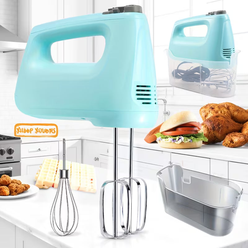 5-Speed Electric Hand Mixer with Turbo Mode – Portable Baking Mixer with Storage Case, Whisk & Dough Hooks