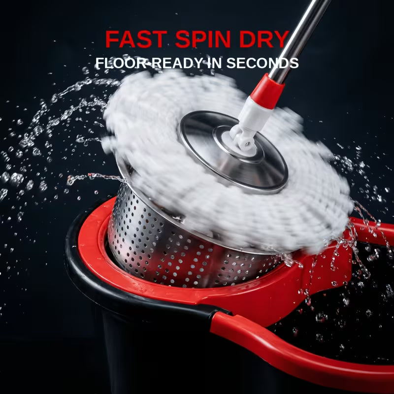 360° Spin Mop & Bucket Set with Wringer – Self-Wringing Floor Cleaning System with 4 Microfiber Mop Heads, Soap Dispenser & Extended Stainless Steel Handle