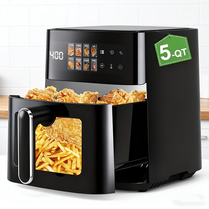 5 Qt 8-in-1 Electric Air Fryer Oven — 1350W Fast Preheat, LED Touchscreen, 360° Hot Air Circulation, Large Capacity with Timer & Safety Lock