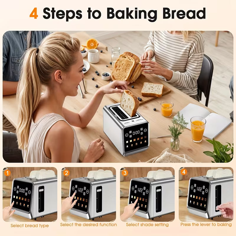 2-Slice Stainless Steel Smart Toaster – Wide Slot Bread Toaster with 6 Shade Settings & Memory Function