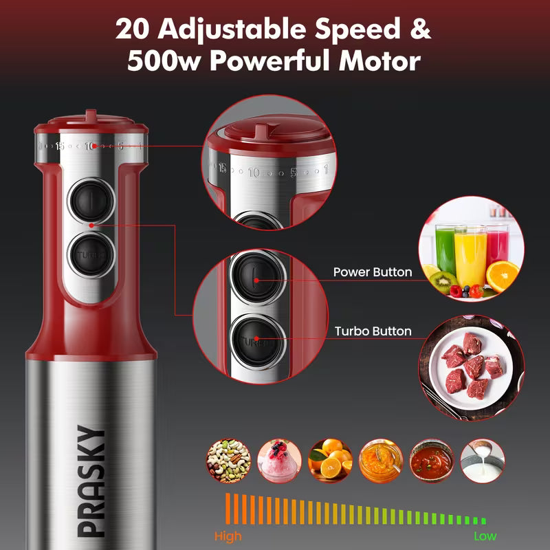 5-in-1 Handheld Immersion Blender Set – Electric Hand Mixer with Whisk, Chopper & Measuring Cup Attachments