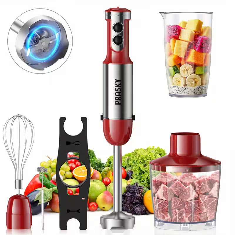 5-in-1 Handheld Immersion Blender Set – Electric Hand Mixer with Whisk, Chopper & Measuring Cup Attachments