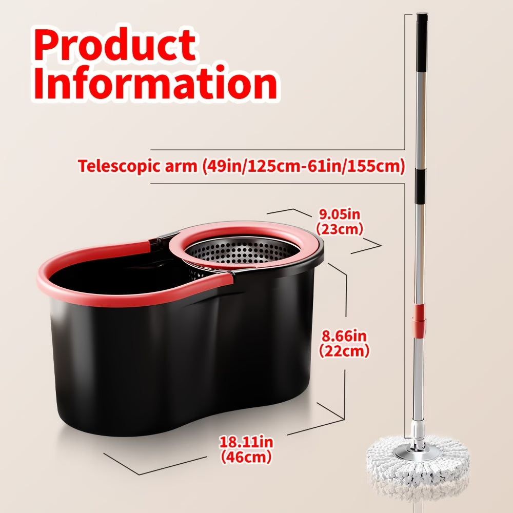 360° Spin Mop & Bucket Set with Wringer — 3 Microfiber Refill Heads, 61-Inch Adjustable Stainless Steel Handle