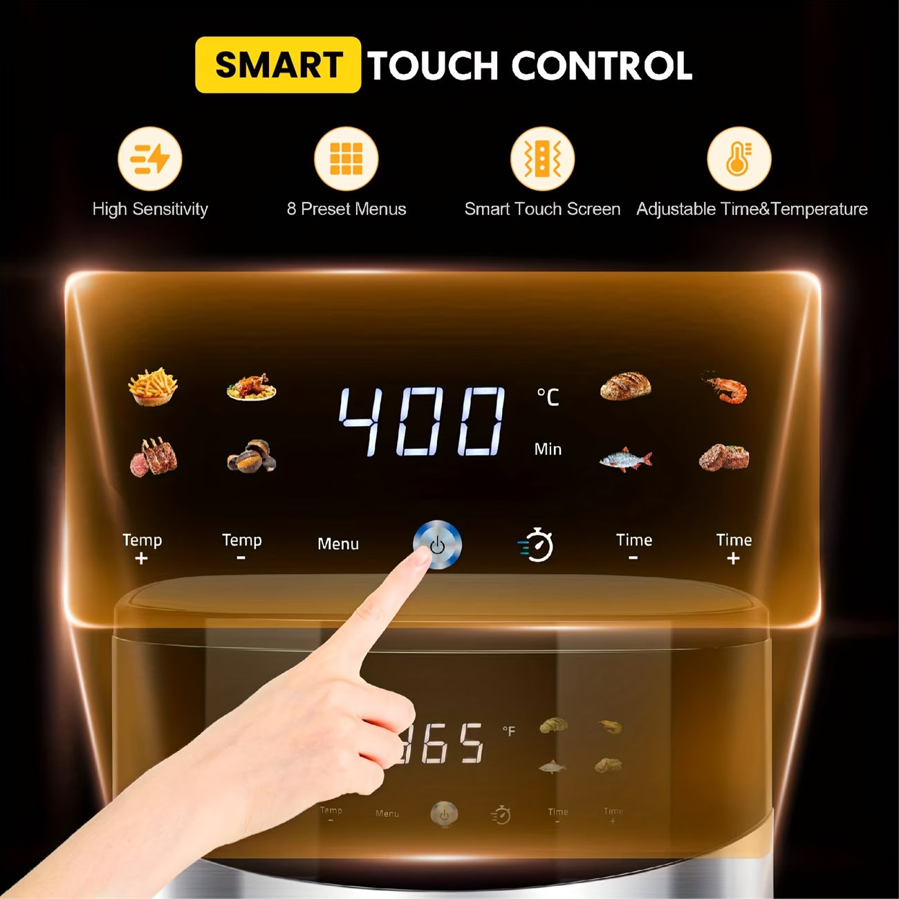6.5 Qt Smart Air Fryer with Color Display & Viewing Window — 8-in-1 Multifunctional Cooker with Recipes Guide