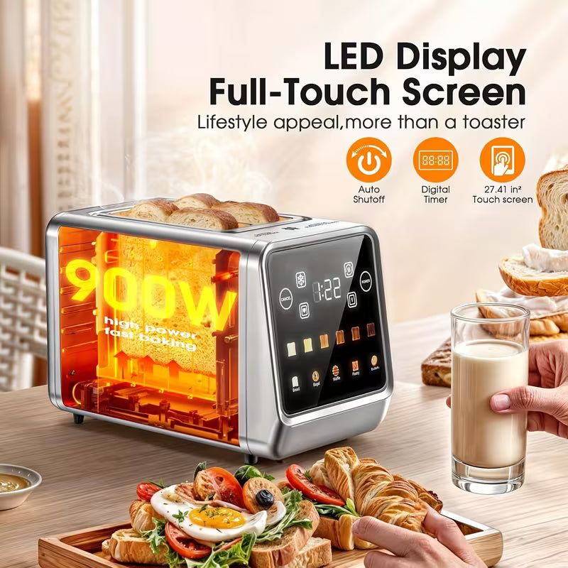 2-Slice Stainless Steel Smart Toaster – Wide Slot Bread Toaster with 6 Shade Settings & Memory Function
