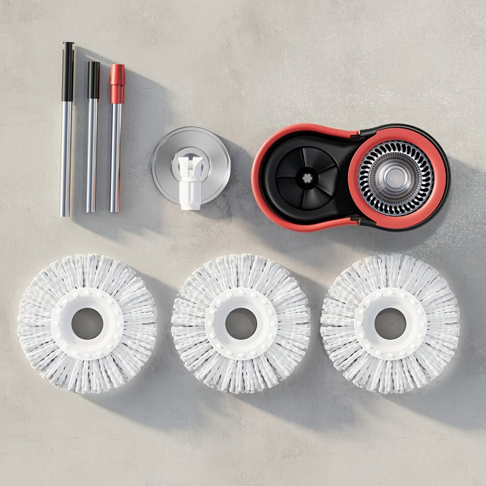 360° Spin Mop & Bucket Set with Wringer — 3 Microfiber Refill Heads, 61-Inch Adjustable Stainless Steel Handle
