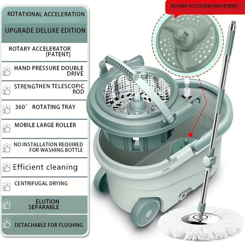 Spin Mop & Bucket with Wringer Set — 360° Spinning Mop System with 3 Microfiber Replacement Heads, 61