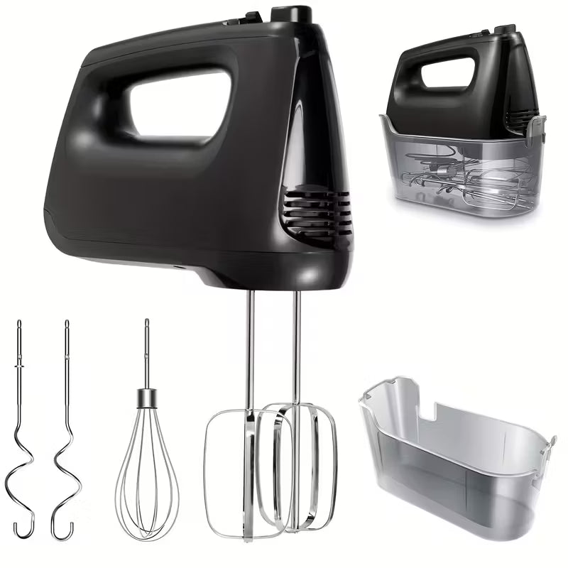 5-Speed Electric Hand Mixer with Turbo Mode – Portable Baking Mixer with Storage Case, Whisk & Dough Hooks